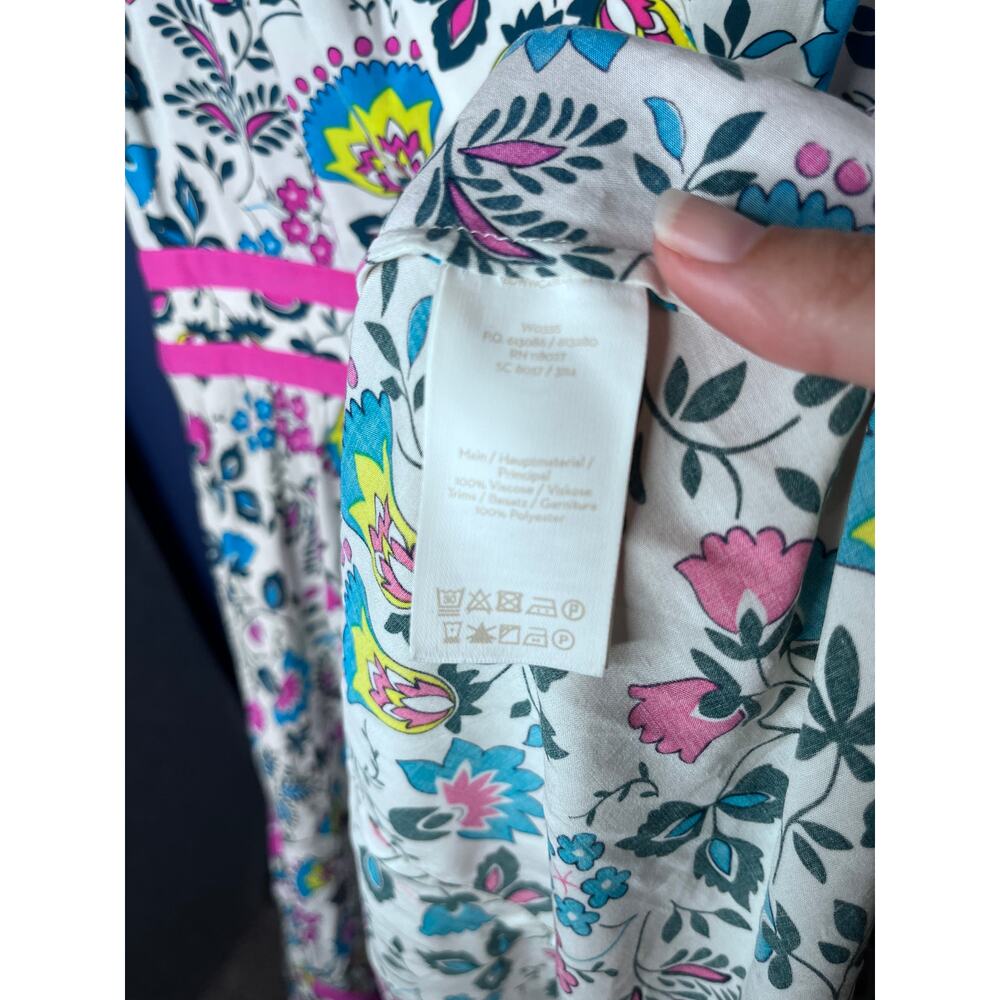 Boden Holly Hank Floral Surplice Midi Dress White Pink Blue Flutter Sleeve US 8R - Picture 7 of 8
